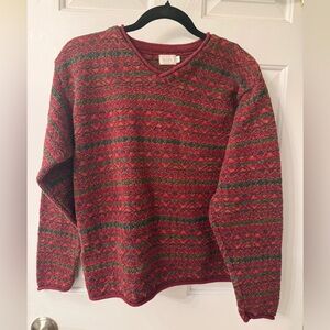 Cozy V-Neck Sweater in Red and Green